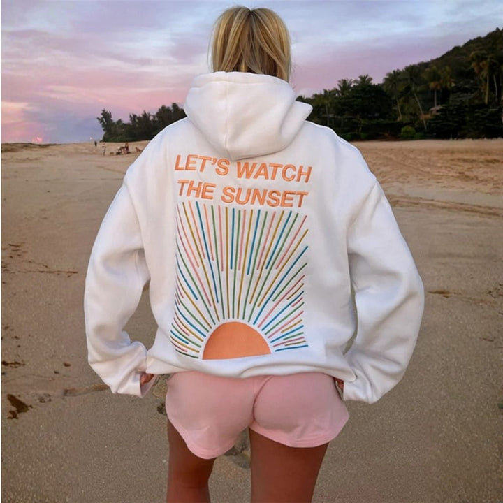 Sweat à Capuche Oversize Femme avec Intérieur Doux et Motif Sunset