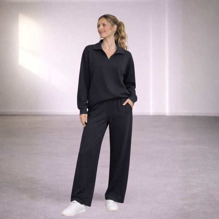 Ensemble Détente Femme 2 Pièces avec Col Polo et Pantalon Large