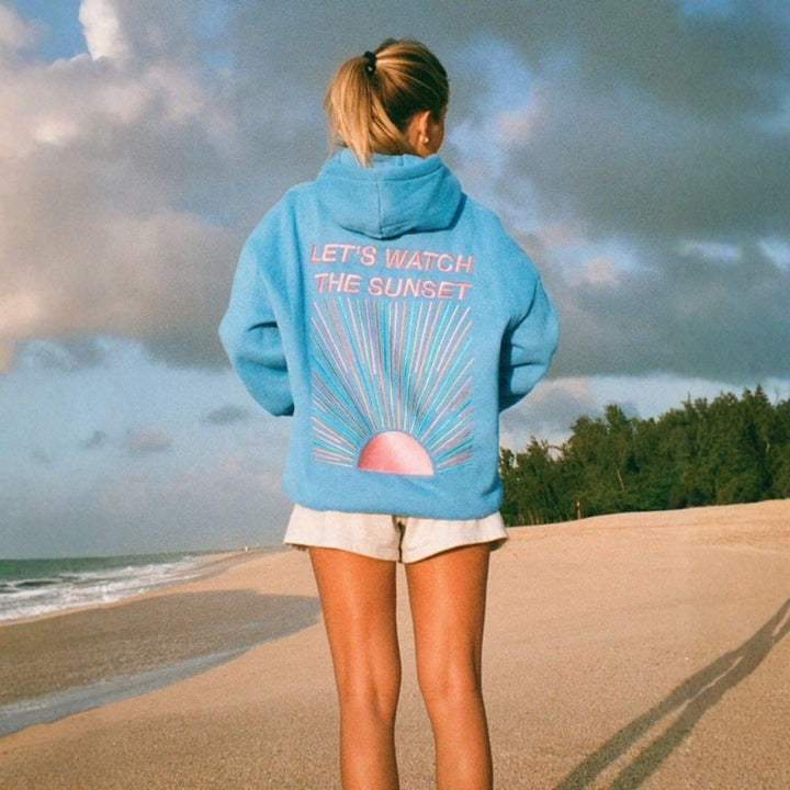 Sweat à Capuche Oversize Femme avec Intérieur Doux et Motif Sunset
