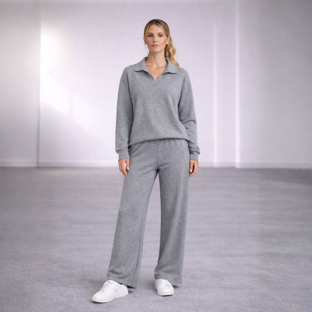 Ensemble Détente Femme 2 Pièces avec Col Polo et Pantalon Large