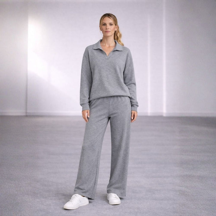 Ensemble Détente Femme 2 Pièces avec Col Polo et Pantalon Large