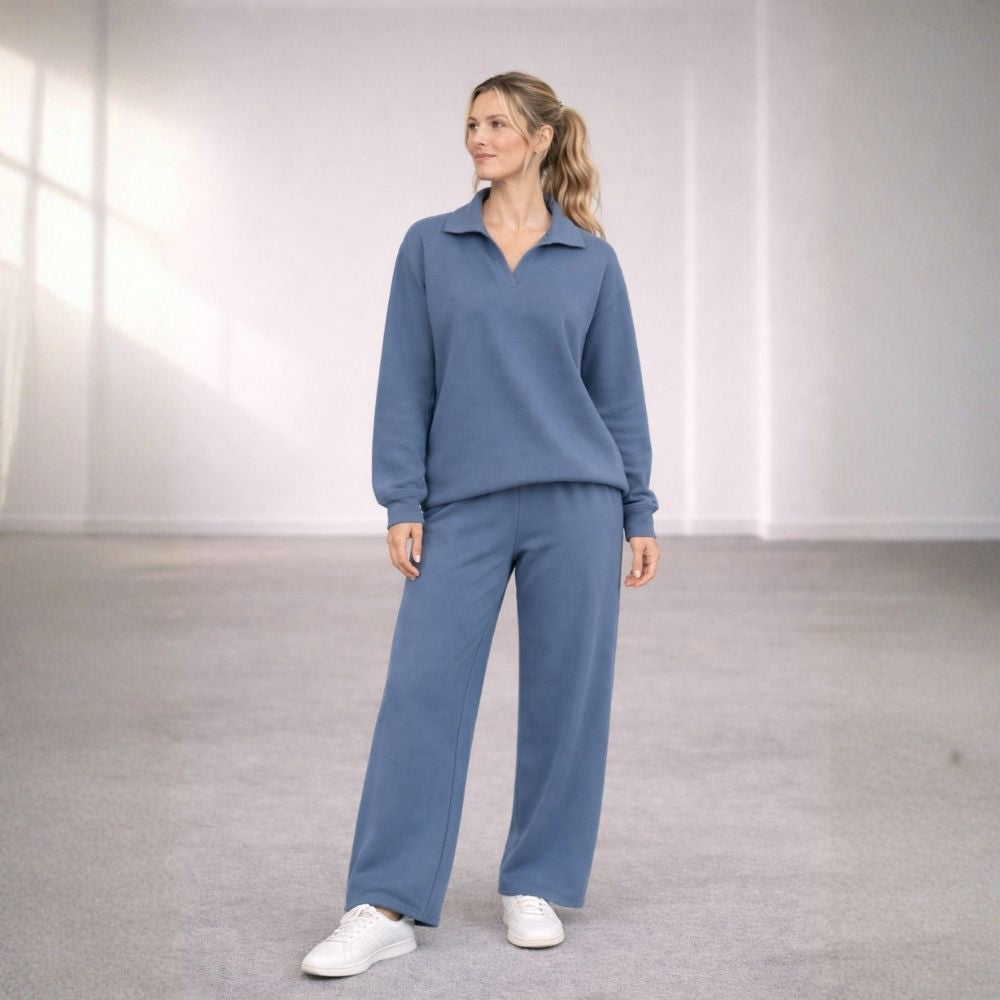 Ensemble Détente Femme 2 Pièces avec Col Polo et Pantalon Large