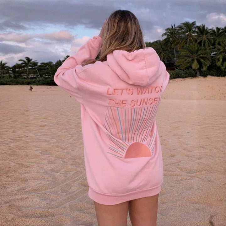 Sweat à Capuche Oversize Femme avec Intérieur Doux et Motif Sunset