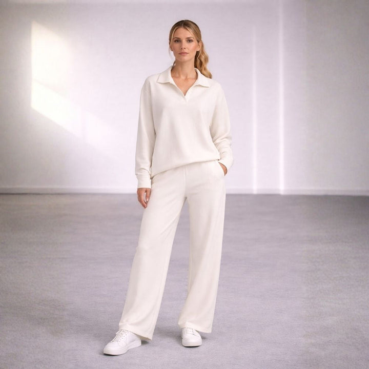 Ensemble Détente Femme 2 Pièces avec Col Polo et Pantalon Large