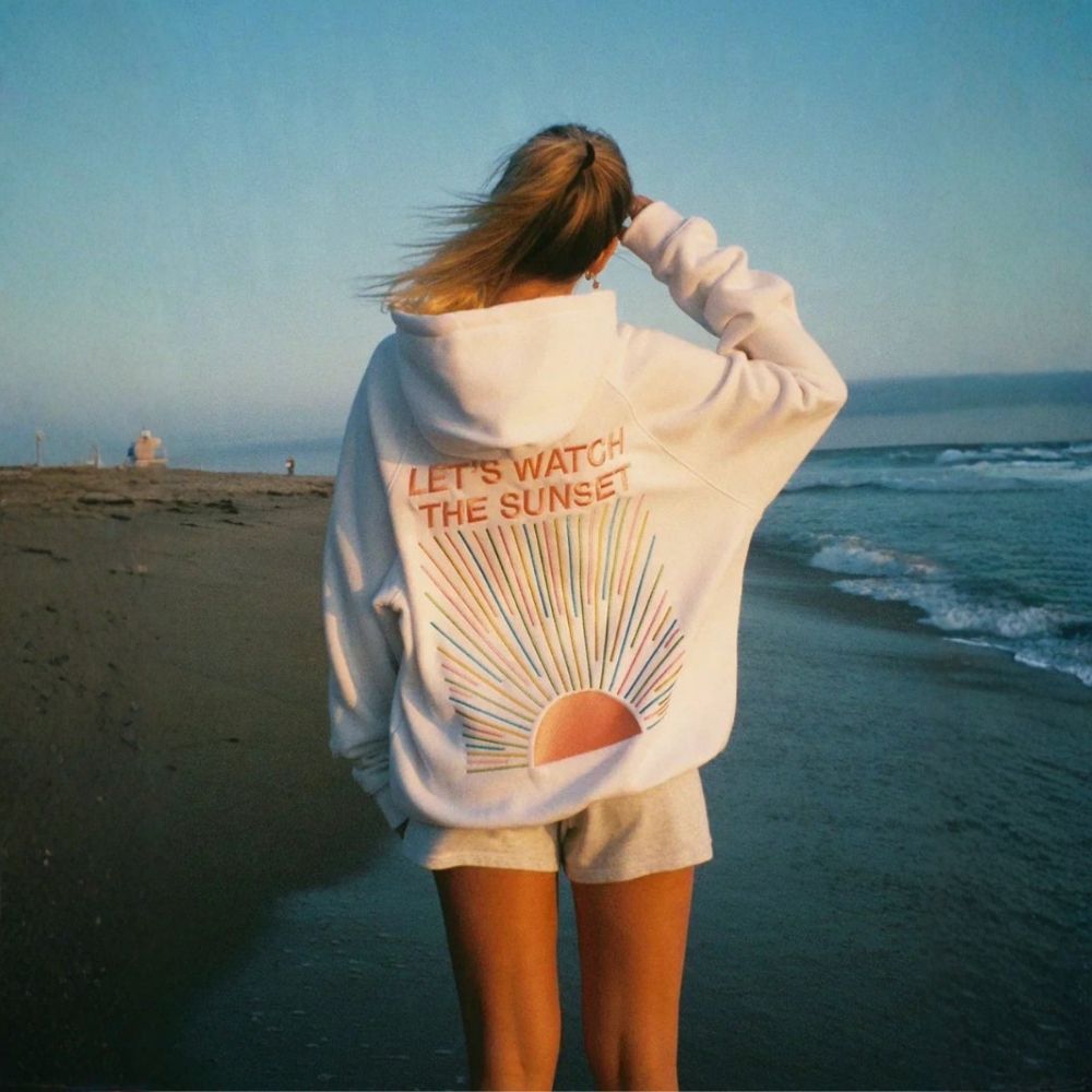 Sweat à Capuche Oversize Femme avec Intérieur Doux et Motif Sunset
