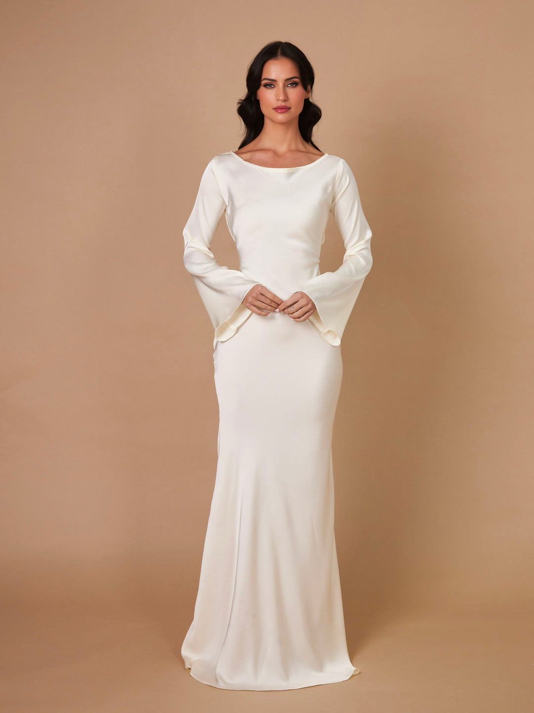 Robe Longue Femme Manches Longues Col Rond Taille Cintrée