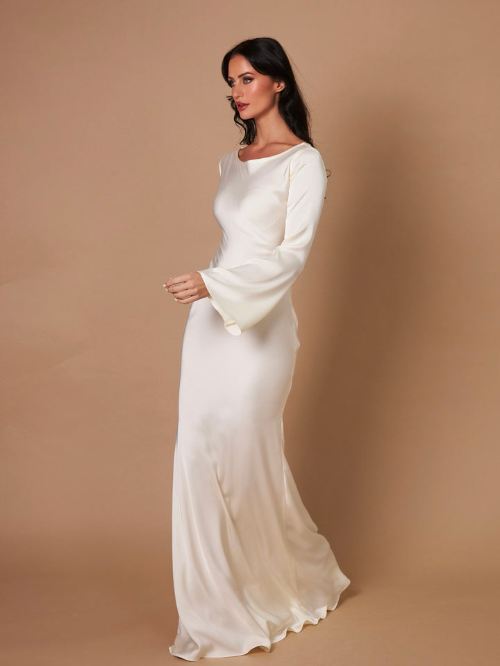 Robe Longue Femme Manches Longues Col Rond Taille Cintrée