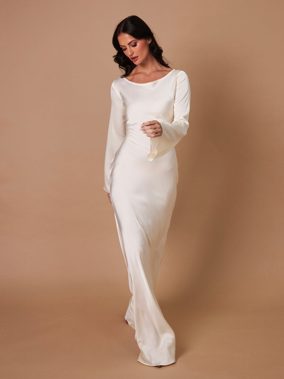 Robe Longue Femme Manches Longues Col Rond Taille Cintrée