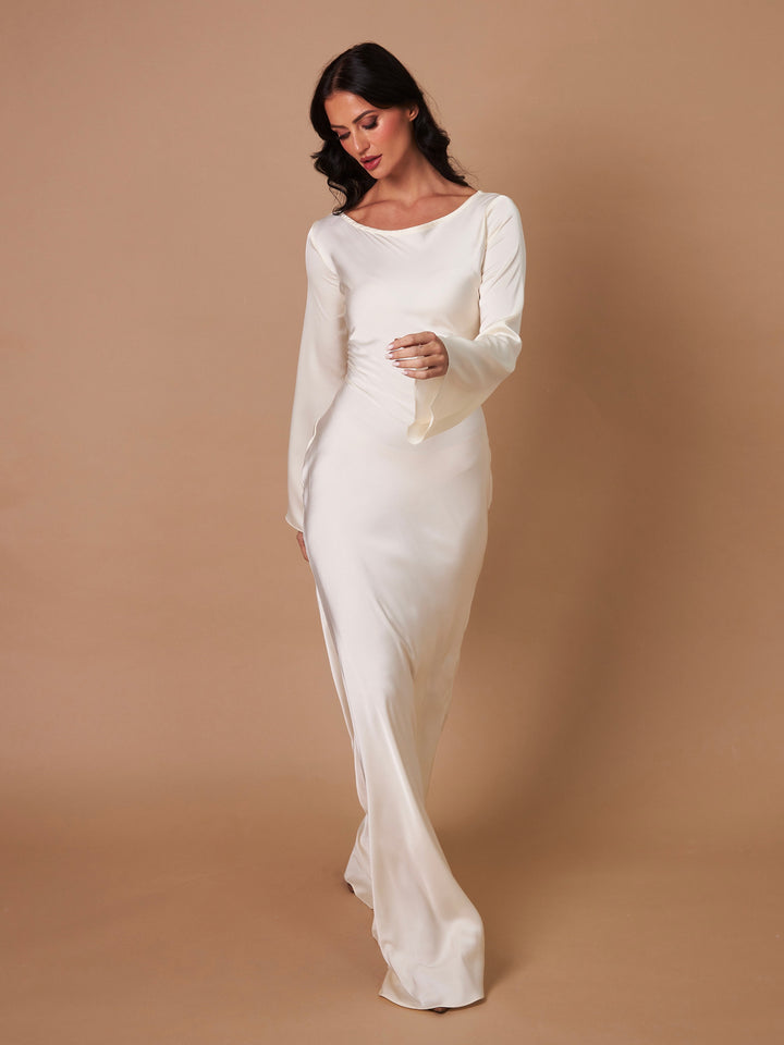 Robe Longue Femme Manches Longues Col Rond Taille Cintrée