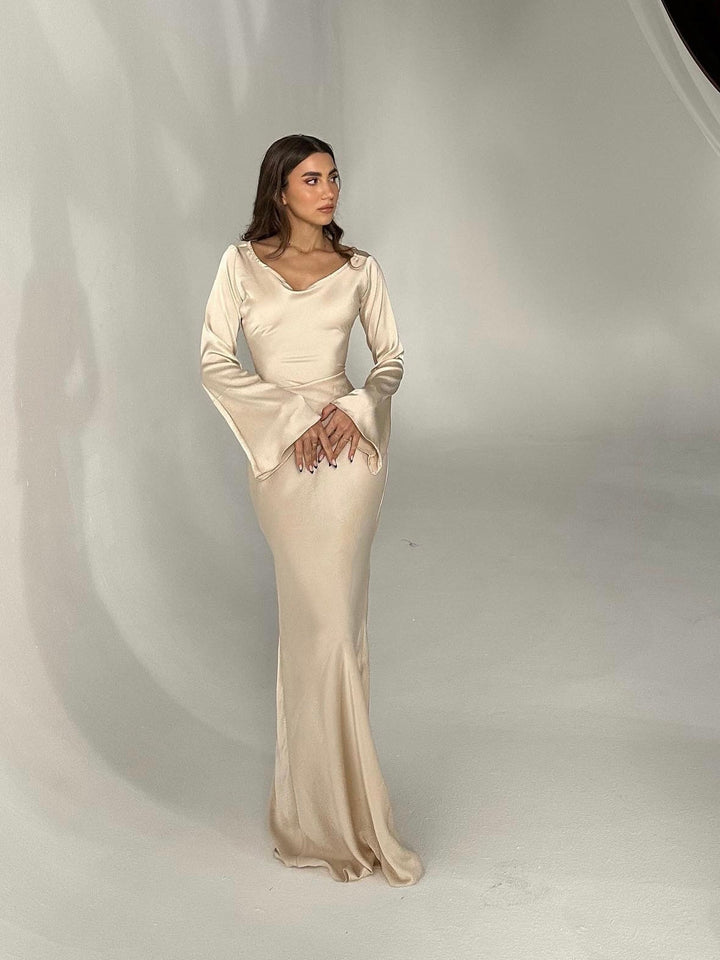 Robe Longue Femme Manches Longues Col Rond Taille Cintrée