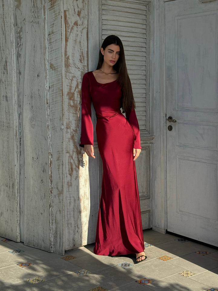 Robe Longue Femme Manches Longues Col Rond Taille Cintrée