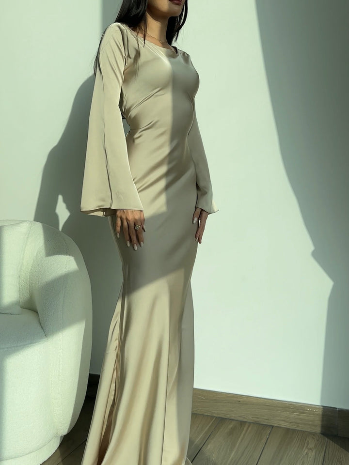 Robe Longue Femme Manches Longues Col Rond Taille Cintrée