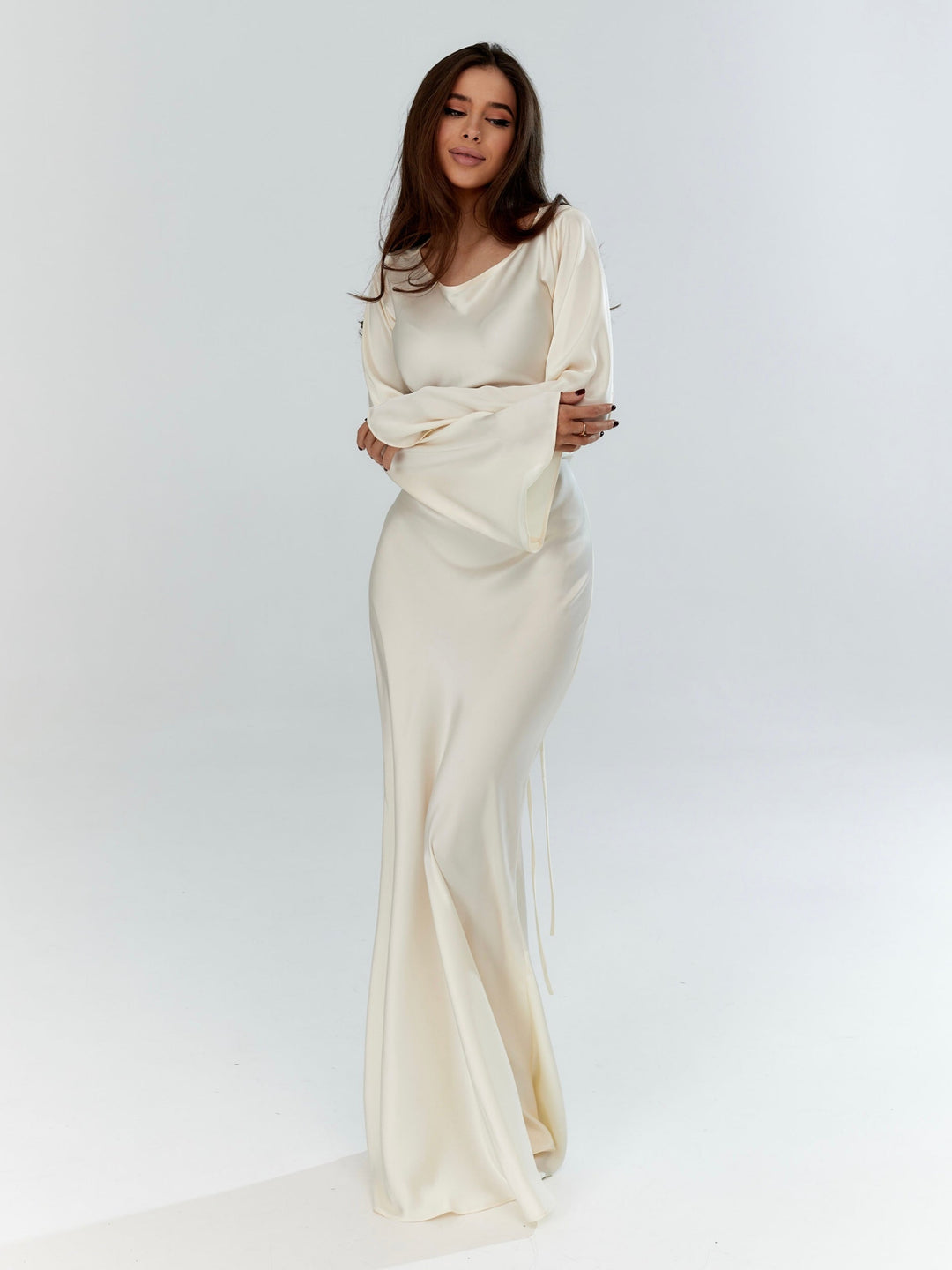 Robe Longue Femme Manches Longues Col Rond Taille Cintrée