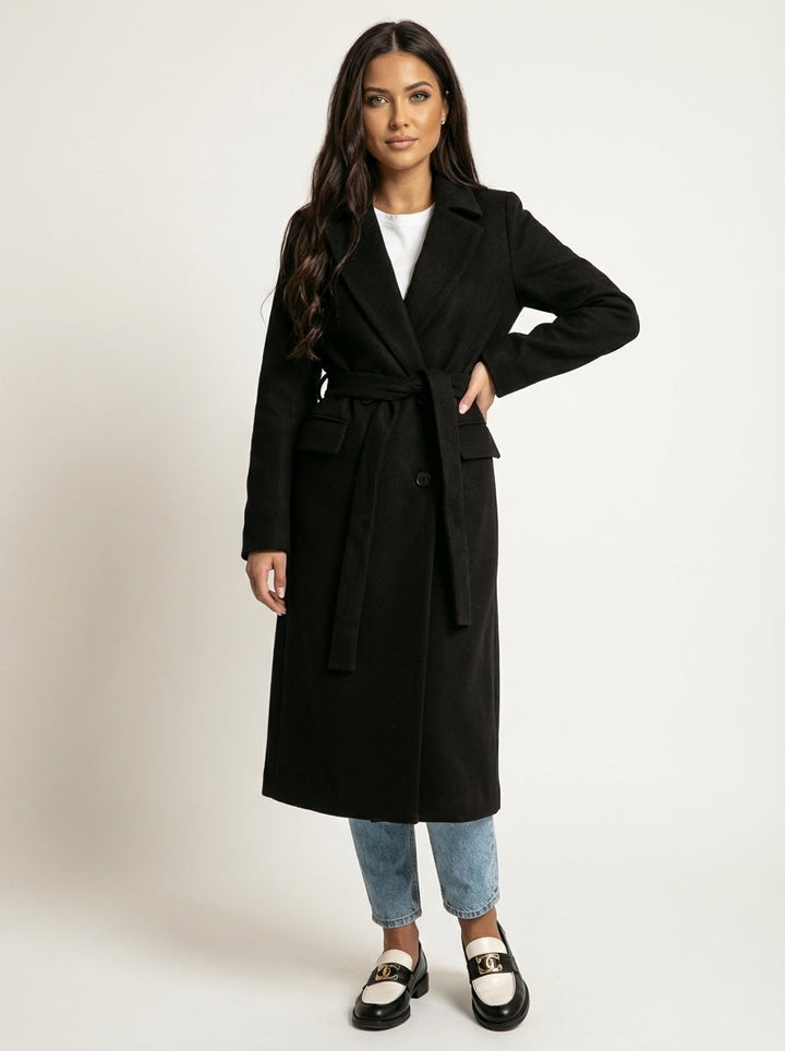 Manteau Long Femme Double Boutonnage à Revers Larges