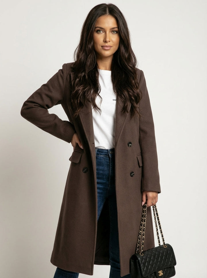 Manteau Long Femme Double Boutonnage à Revers Larges