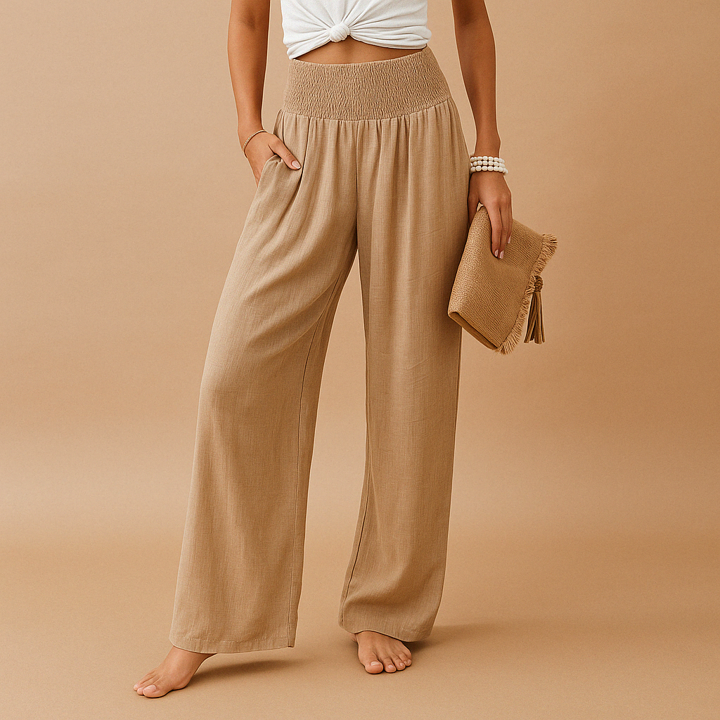 Pantalon Femme Taille Haute Coupe Large avec Taille Élastique