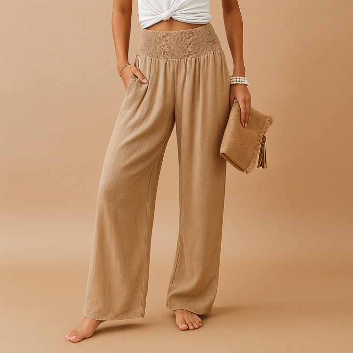 Pantalon Femme Taille Haute Coupe Large avec Taille Élastique