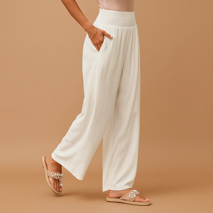 Pantalon Femme Taille Haute Coupe Large avec Taille Élastique