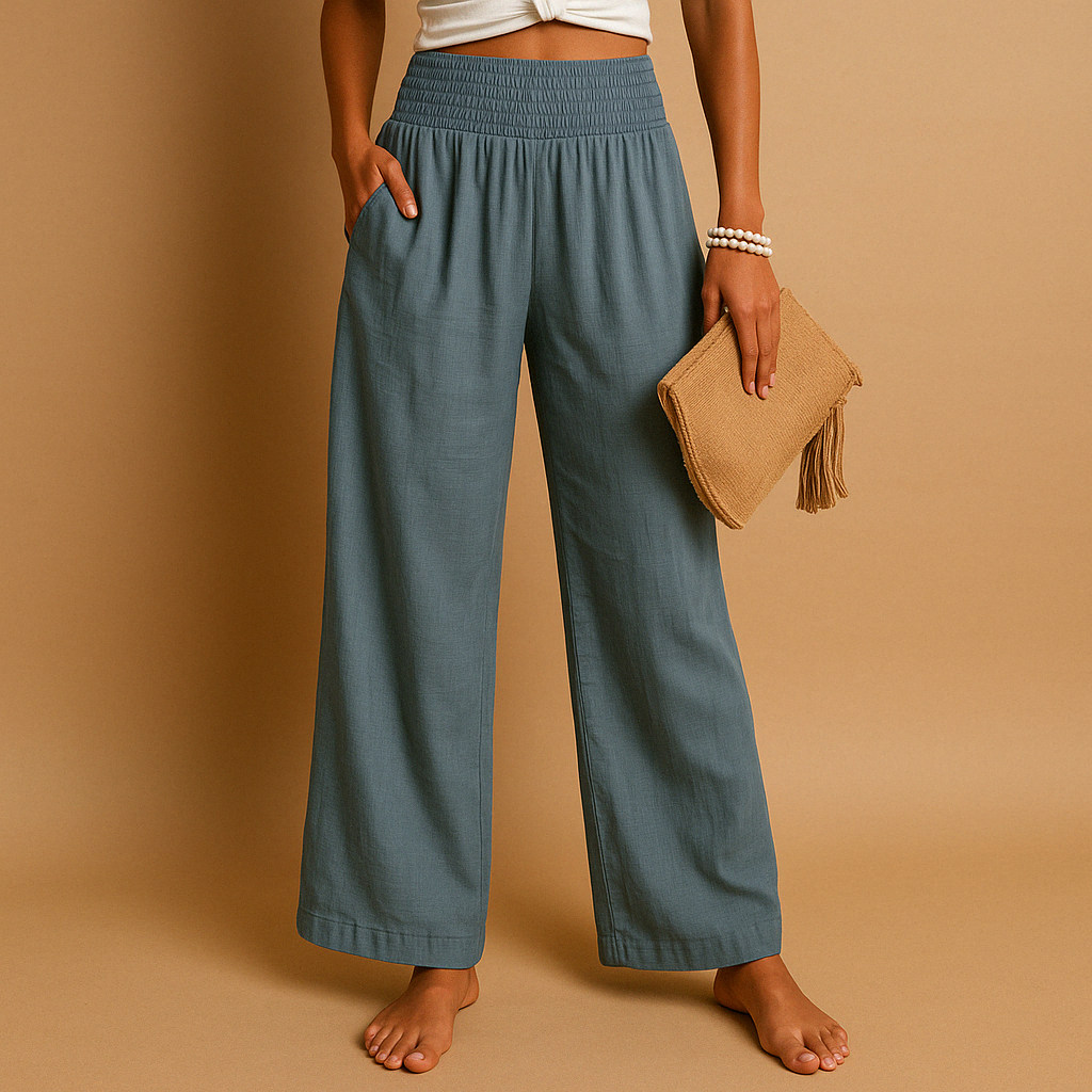 Pantalon Femme Taille Haute Coupe Large avec Taille Élastique