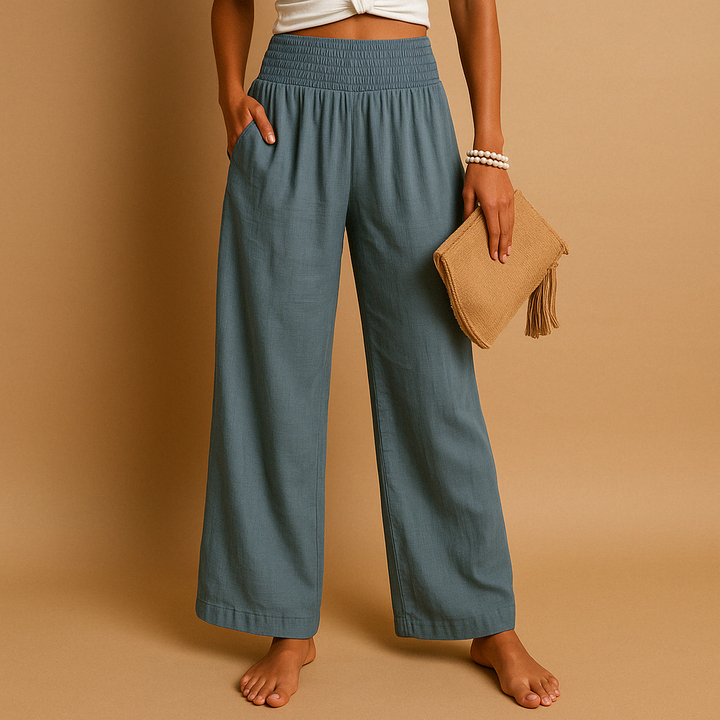 Pantalon Femme Taille Haute Coupe Large avec Taille Élastique