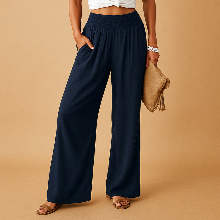 Pantalon Femme Taille Haute Coupe Large avec Taille Élastique