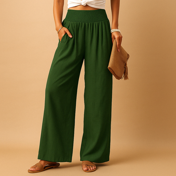 Pantalon Femme Taille Haute Coupe Large avec Taille Élastique