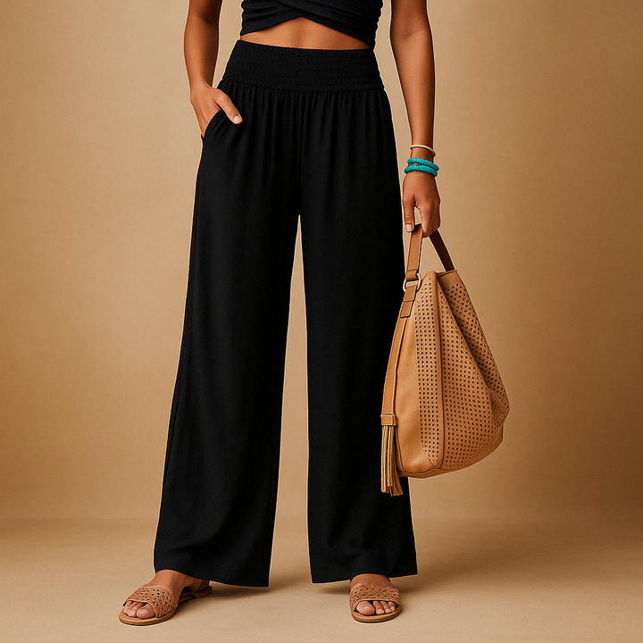 Pantalon Femme Taille Haute Coupe Large avec Taille Élastique