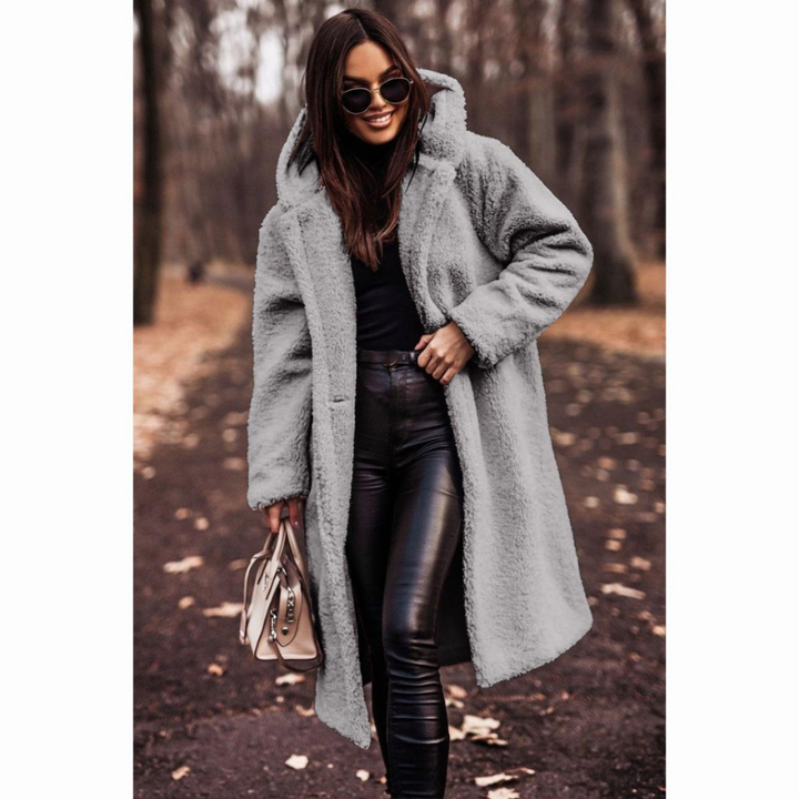Manteau Teddy Long Femme à Capuche avec Doublure