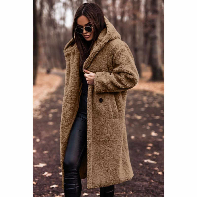 Manteau Teddy Long Femme à Capuche avec Doublure