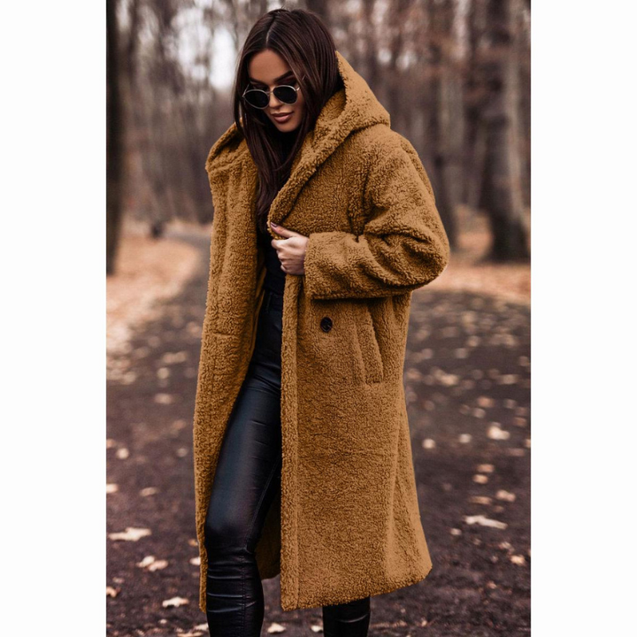 Manteau Teddy Long Femme à Capuche avec Doublure