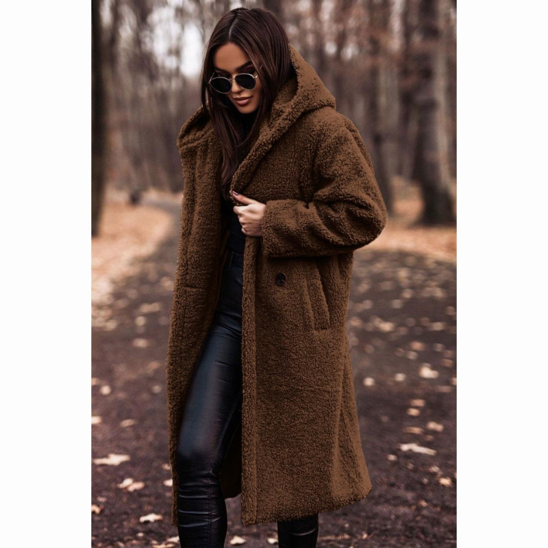 Manteau Teddy Long Femme à Capuche avec Doublure