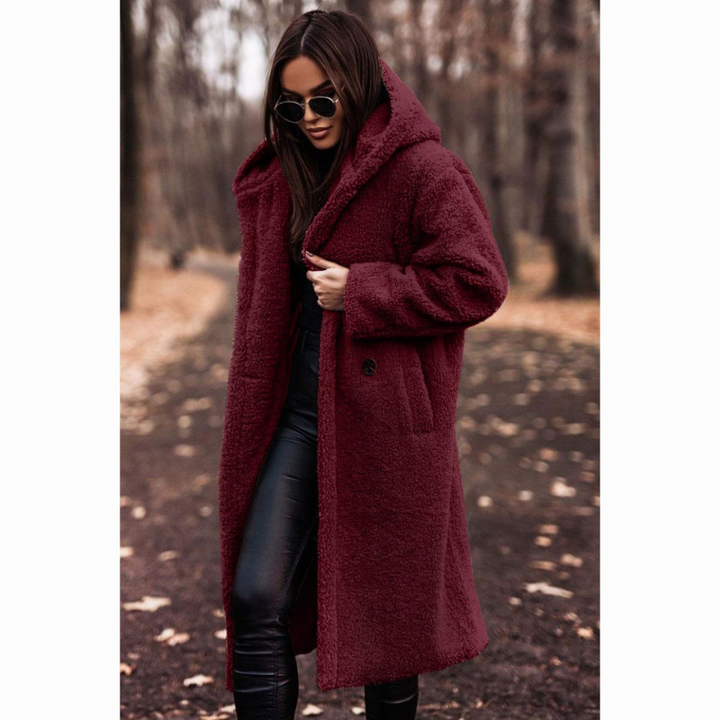 Manteau Teddy Long Femme à Capuche avec Doublure