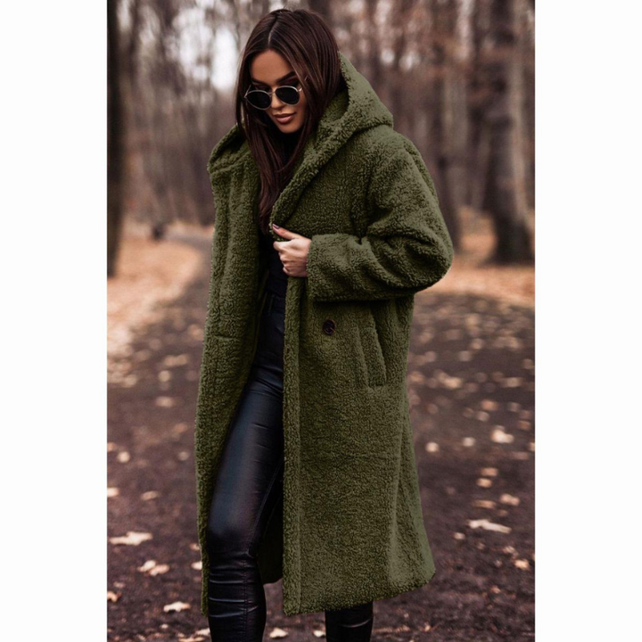Manteau Teddy Long Femme à Capuche avec Doublure