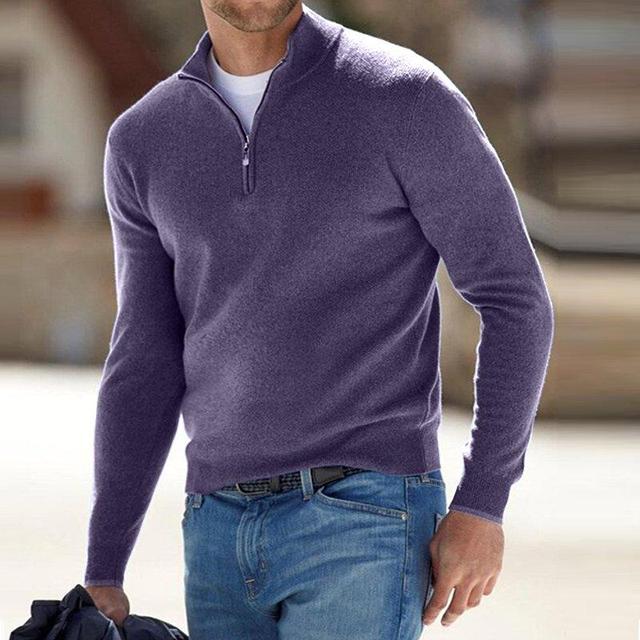 Pull Homme Effet Mérinos à Col V avec Zip