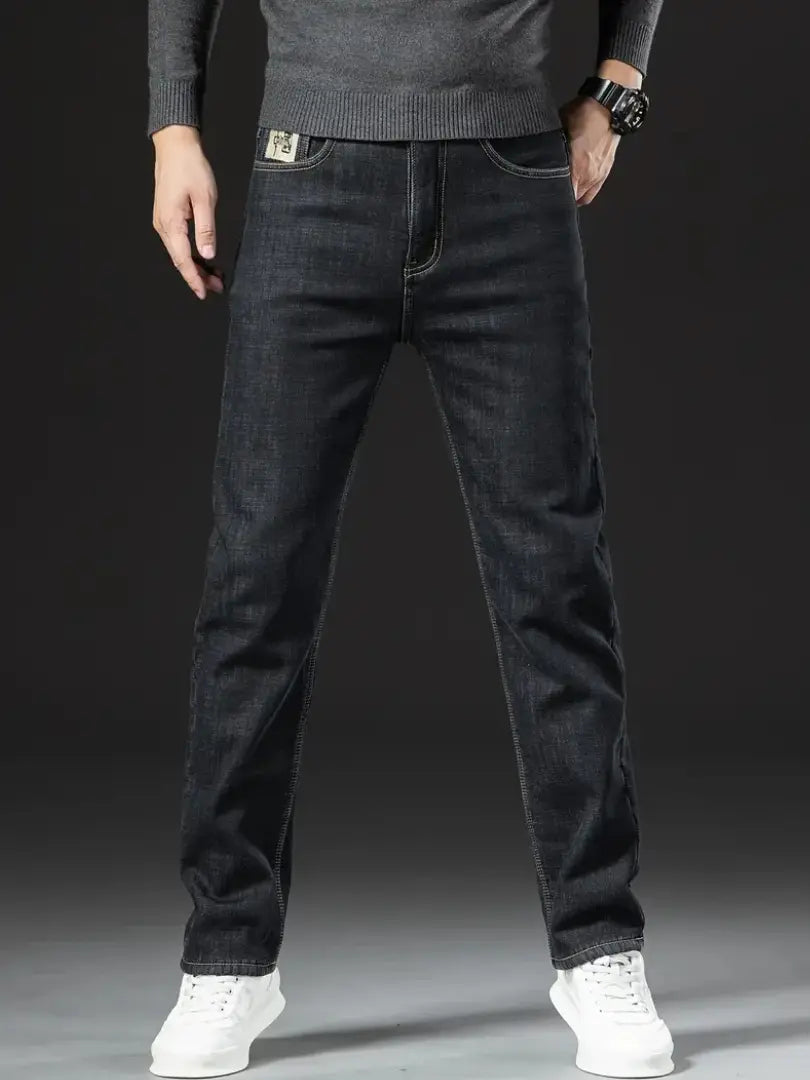 Jean Homme Doublure Polaire Coupe Regular Cinq Poches Fermeture Zip Et Bouton