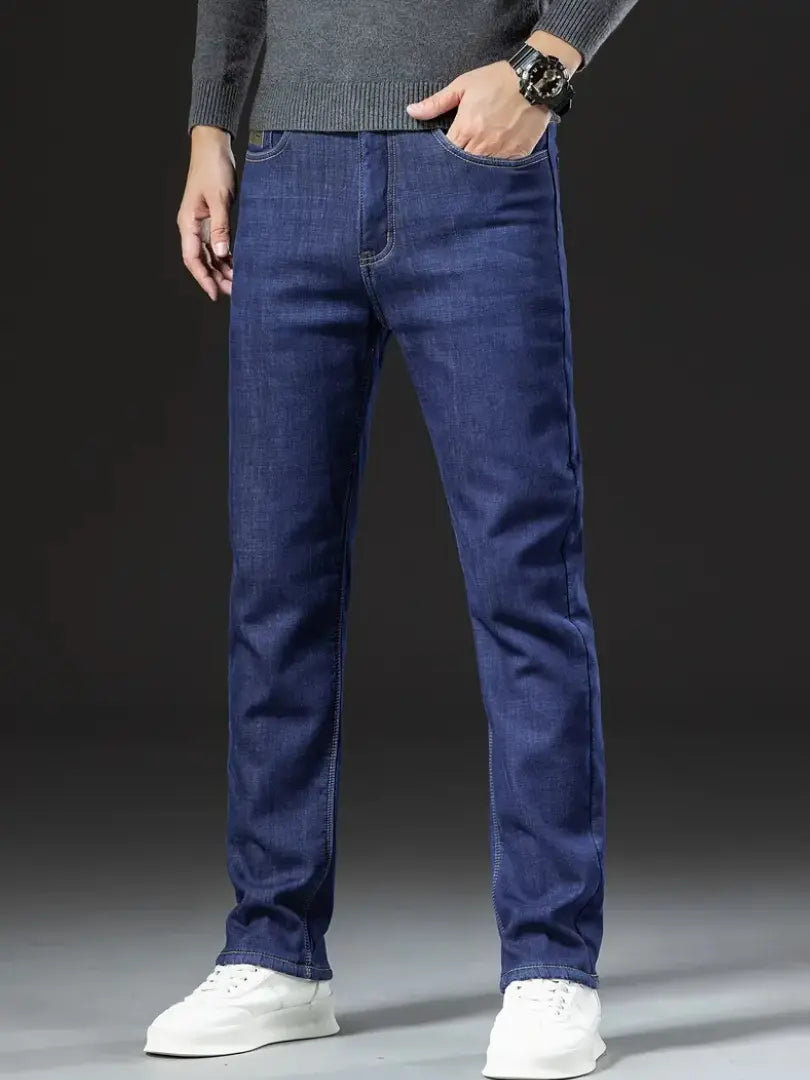 Jean Homme Doublure Polaire Coupe Regular Cinq Poches Fermeture Zip Et Bouton