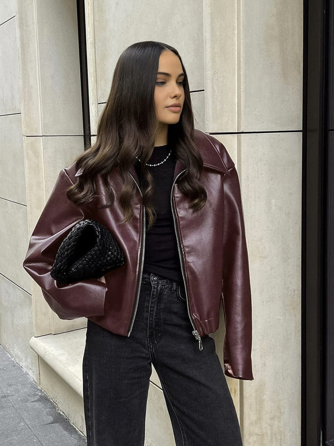 Veste Femme Zippée en Simili-Cuir PU