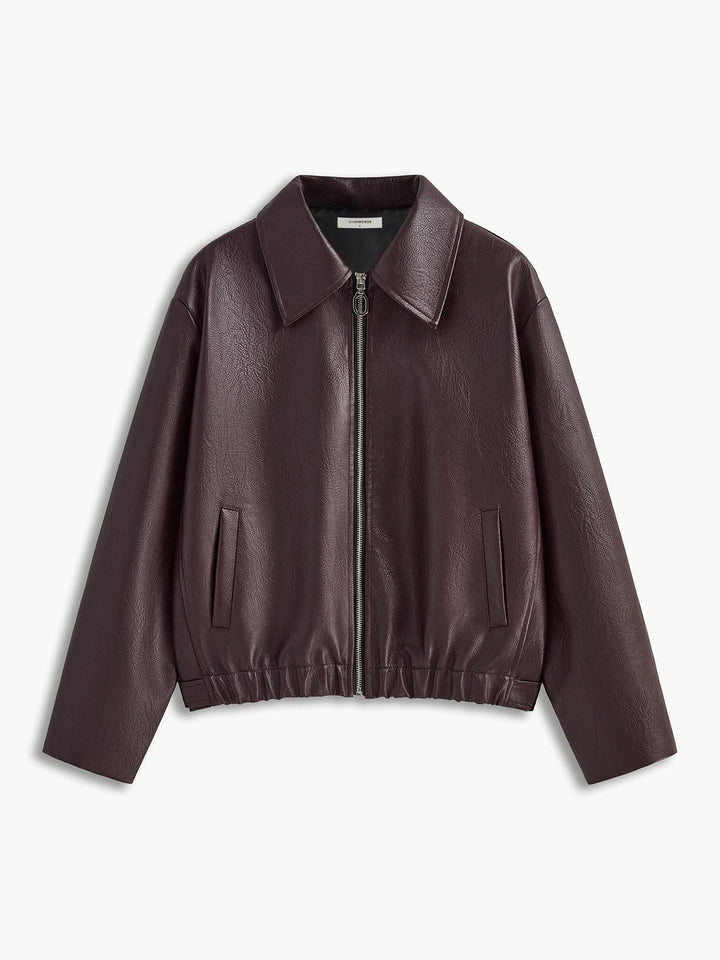 Veste Femme Zippée en Simili-Cuir PU