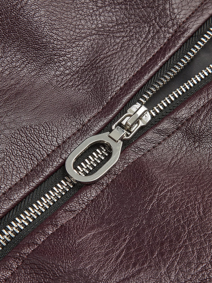 Veste Femme Zippée en Simili-Cuir PU