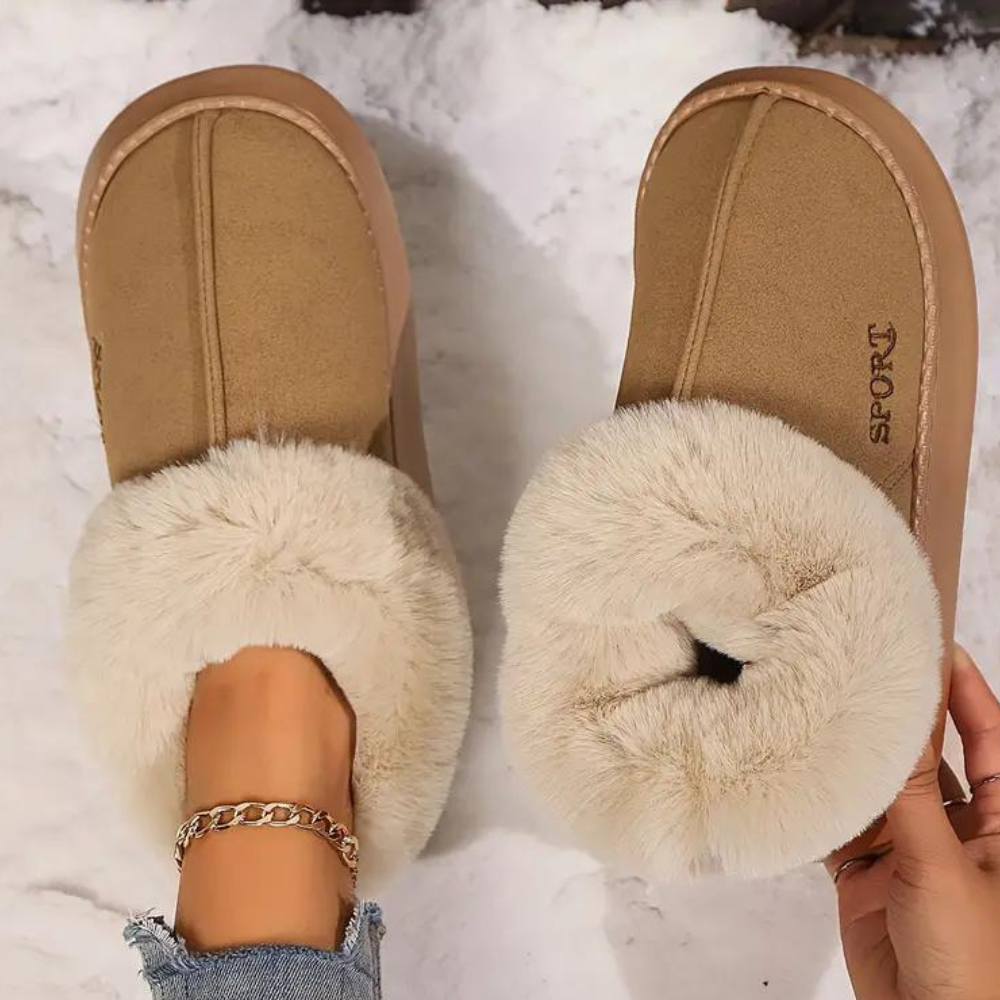 Chaussons Mules Doublés Fourrure à Semelle Épaisse pour Femme