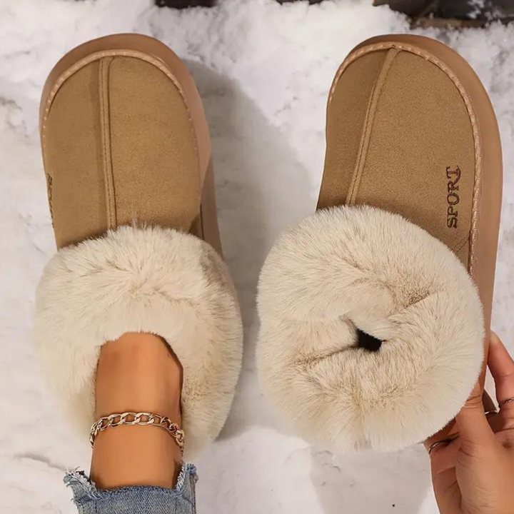 Chaussons Mules Doublés Fourrure à Semelle Épaisse pour Femme