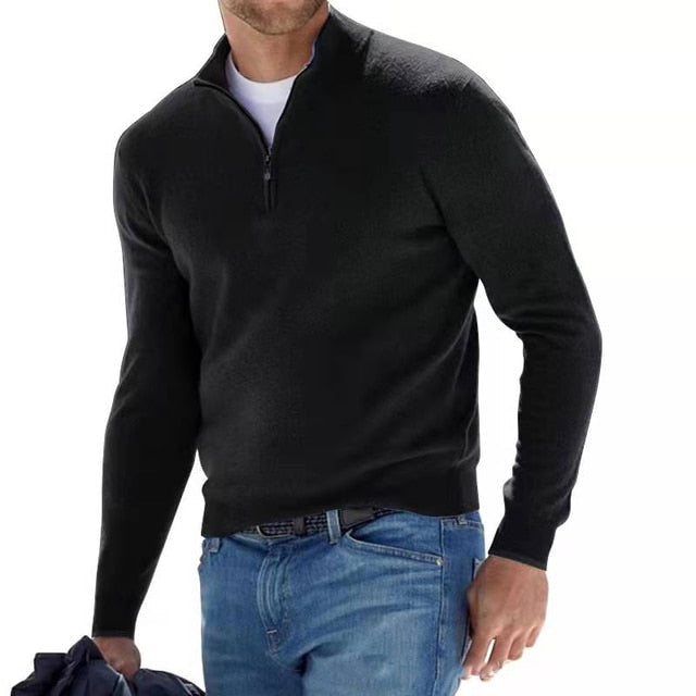 Pull Homme Effet Mérinos à Col V avec Zip