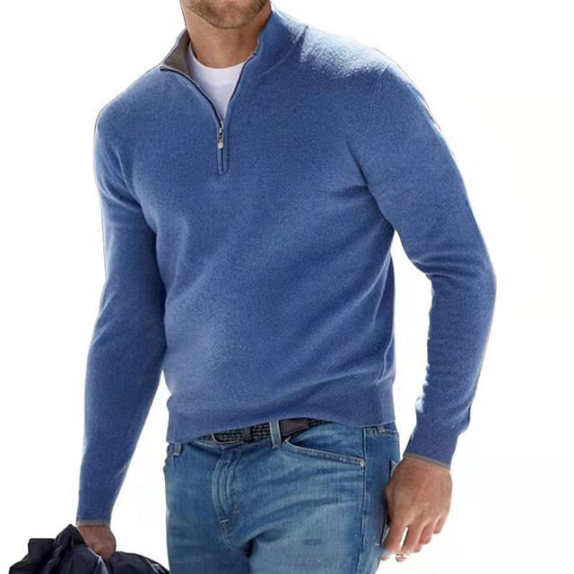 Pull Homme Effet Mérinos à Col V avec Zip
