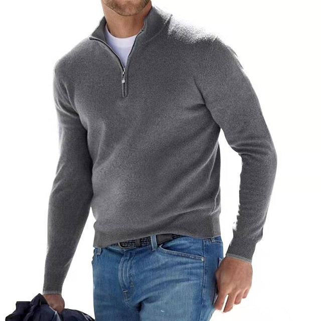 Pull Homme Effet Mérinos à Col V avec Zip