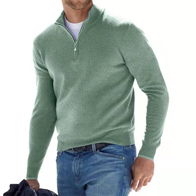 Pull Homme Effet Mérinos à Col V avec Zip