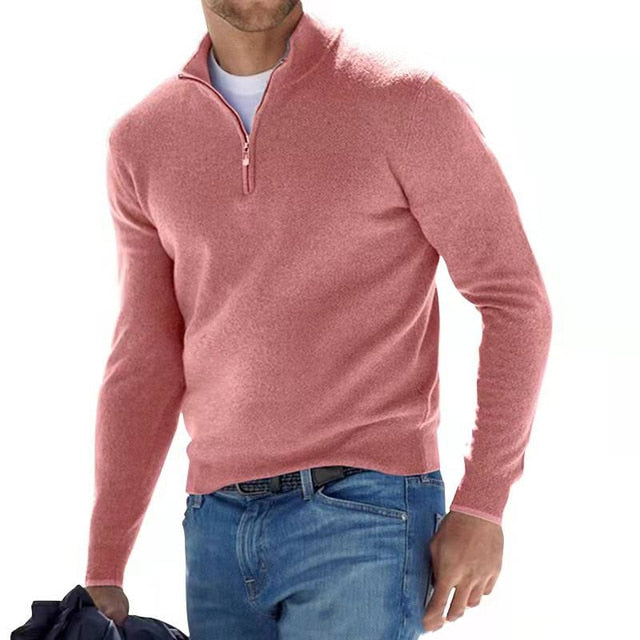 Pull Homme Effet Mérinos à Col V avec Zip