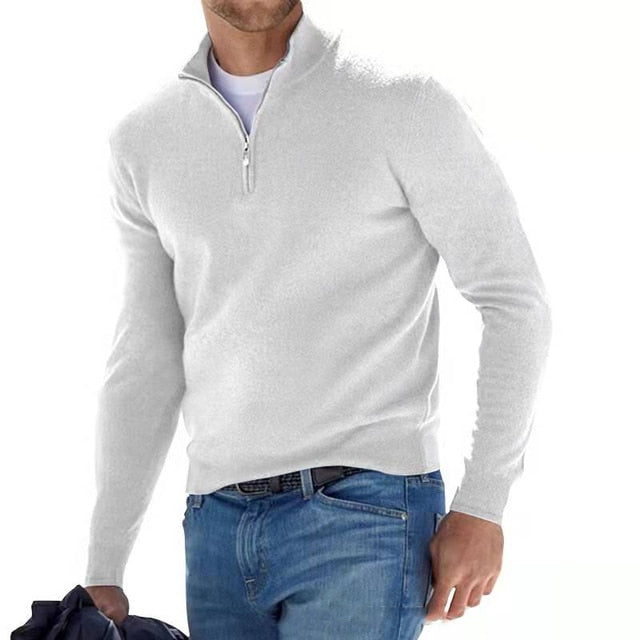 Pull Homme Effet Mérinos à Col V avec Zip