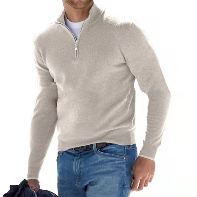 Pull Homme Effet Mérinos à Col V avec Zip
