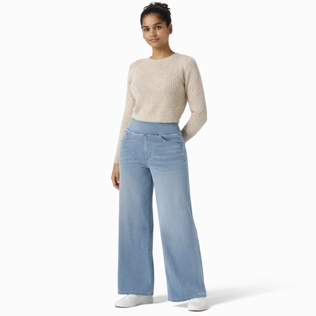 Pantalon Large Femme Taille Haute avec Taille Élastique
