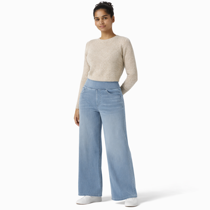 Pantalon Large Femme Taille Haute avec Taille Élastique